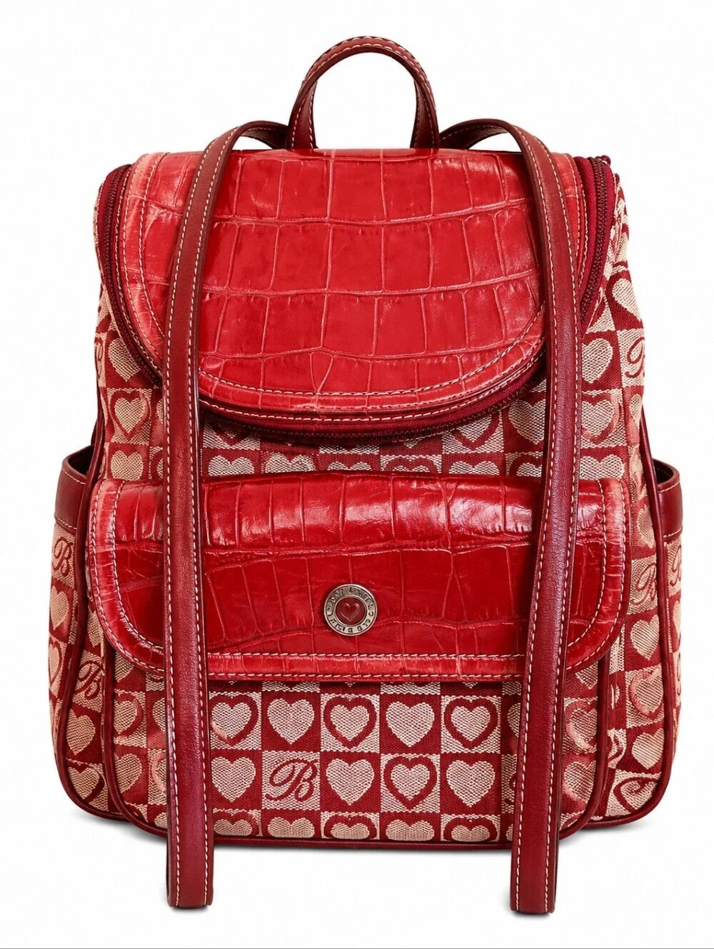VTG BRIGHTON Hearts Canvas Leather  Coquette Mini Backpack